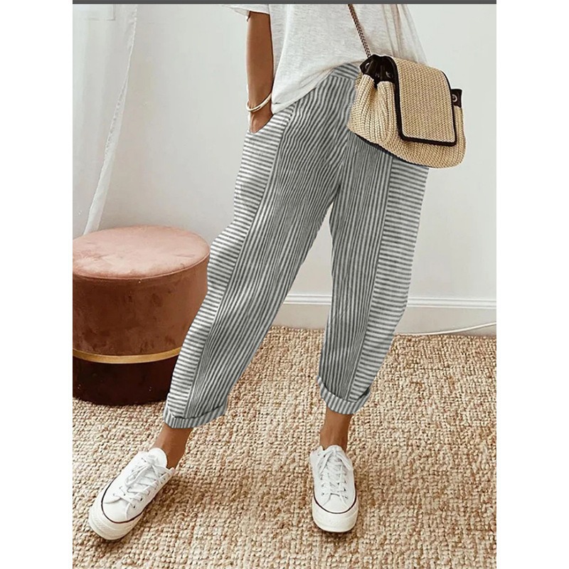 Woven Jacquard Striped Spliced Loose Casual Pants