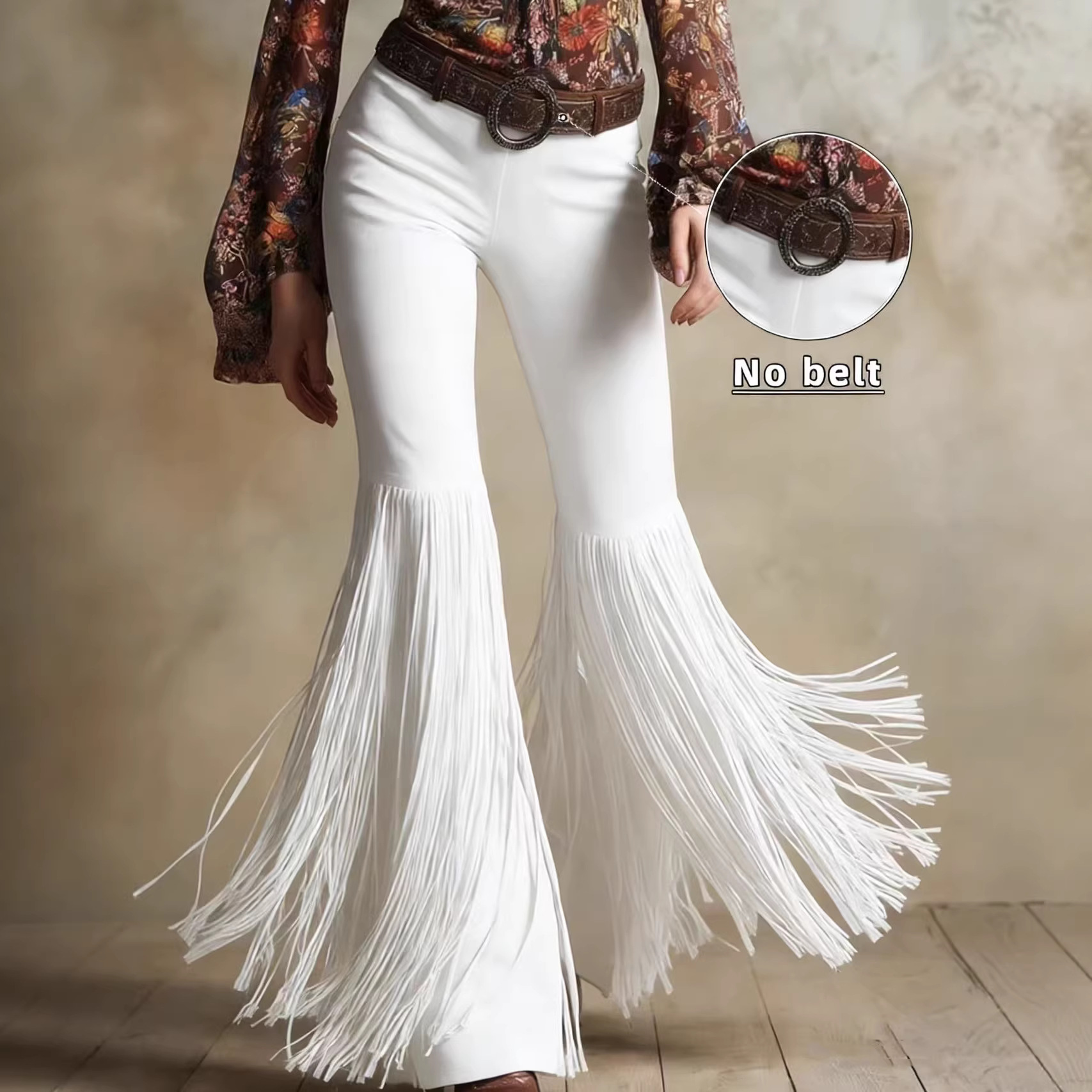 Women's Retro Western Fringe Faux Suede Flare Pants