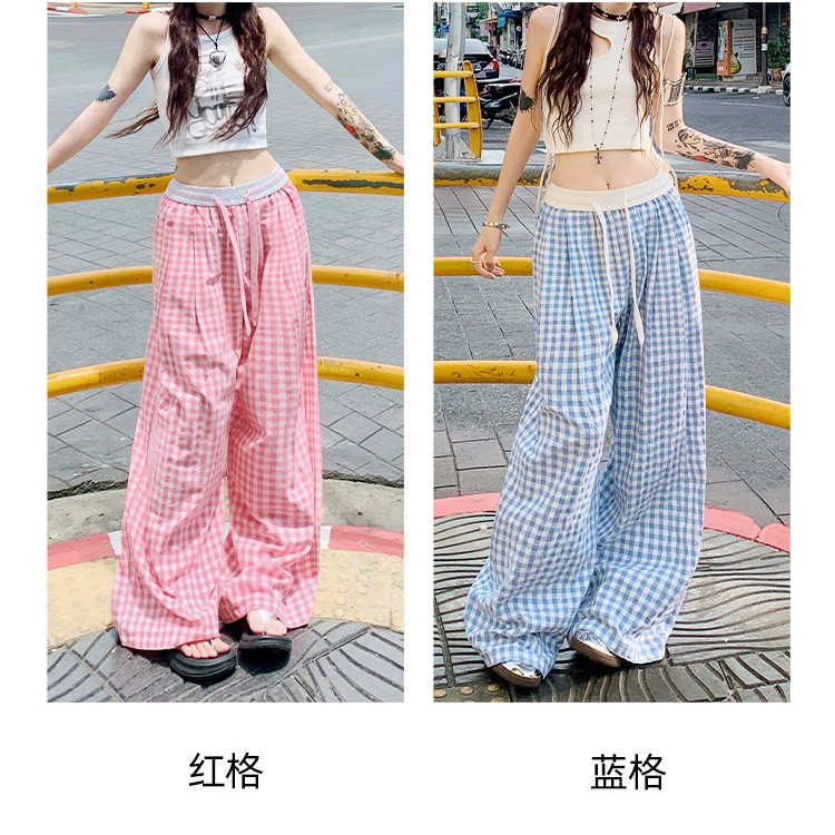 High-Waist Tie-Front Wide-Leg Plaid Pants