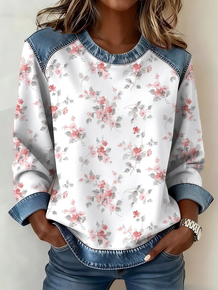 3D Faux Cow Print Crewneck Loose Women's Sweatshirt
