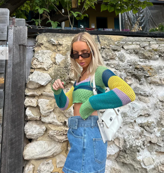 Color-Block Square-Neck Cropped Knit Top