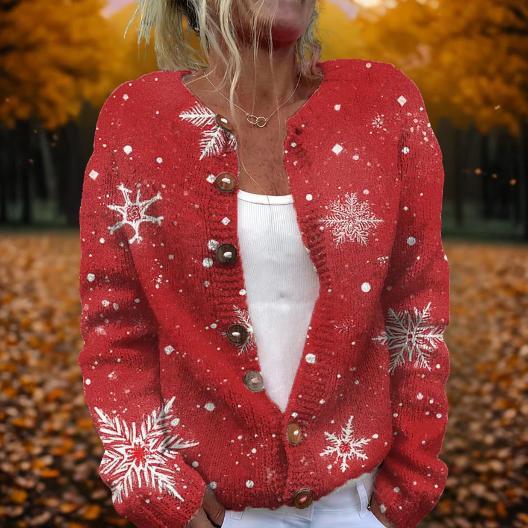 Women's Christmas Santa Print Button Cardigan Sweater