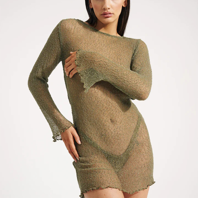 Women's Sheer Open-Back Bodycon Short Knit Dress