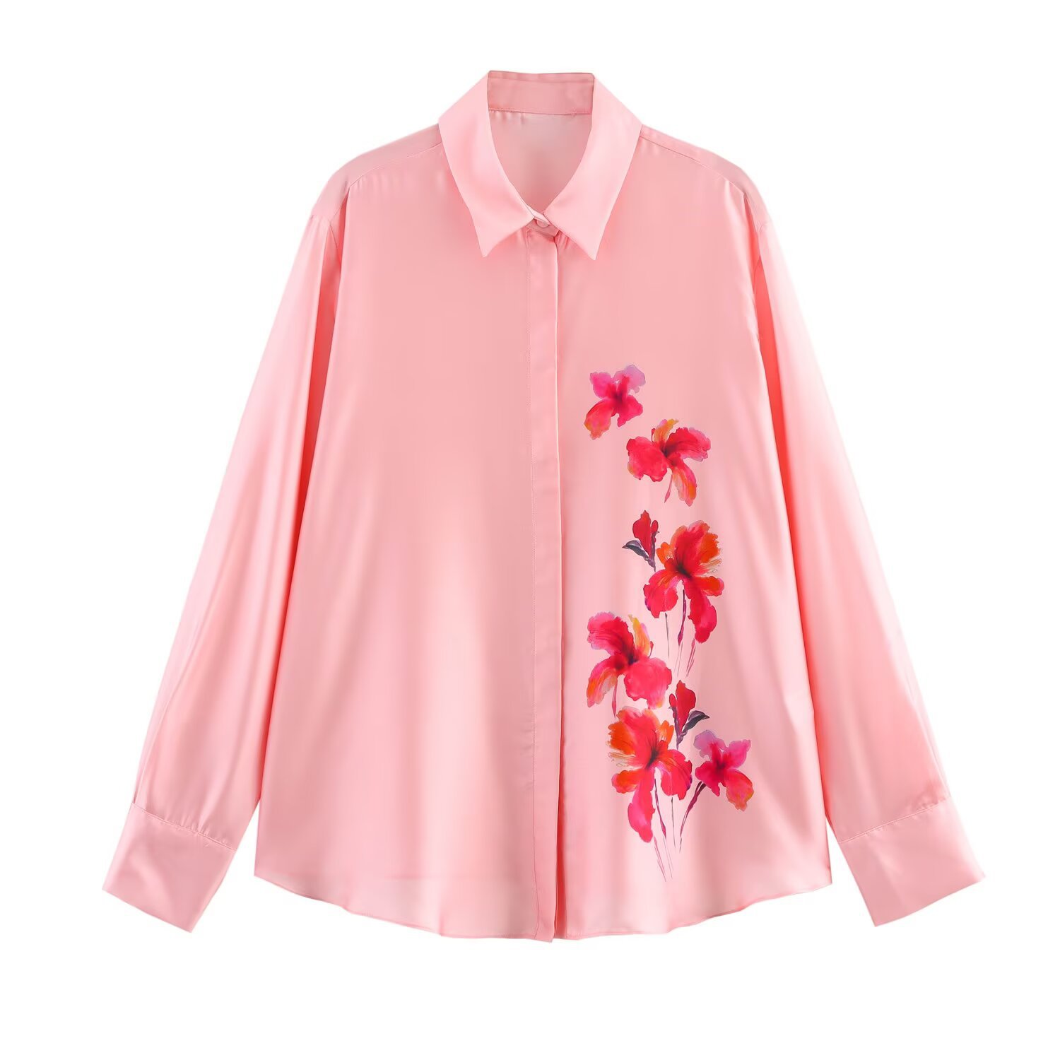 Floral Print Solid Color Loose Casual Shirt and Pants Set