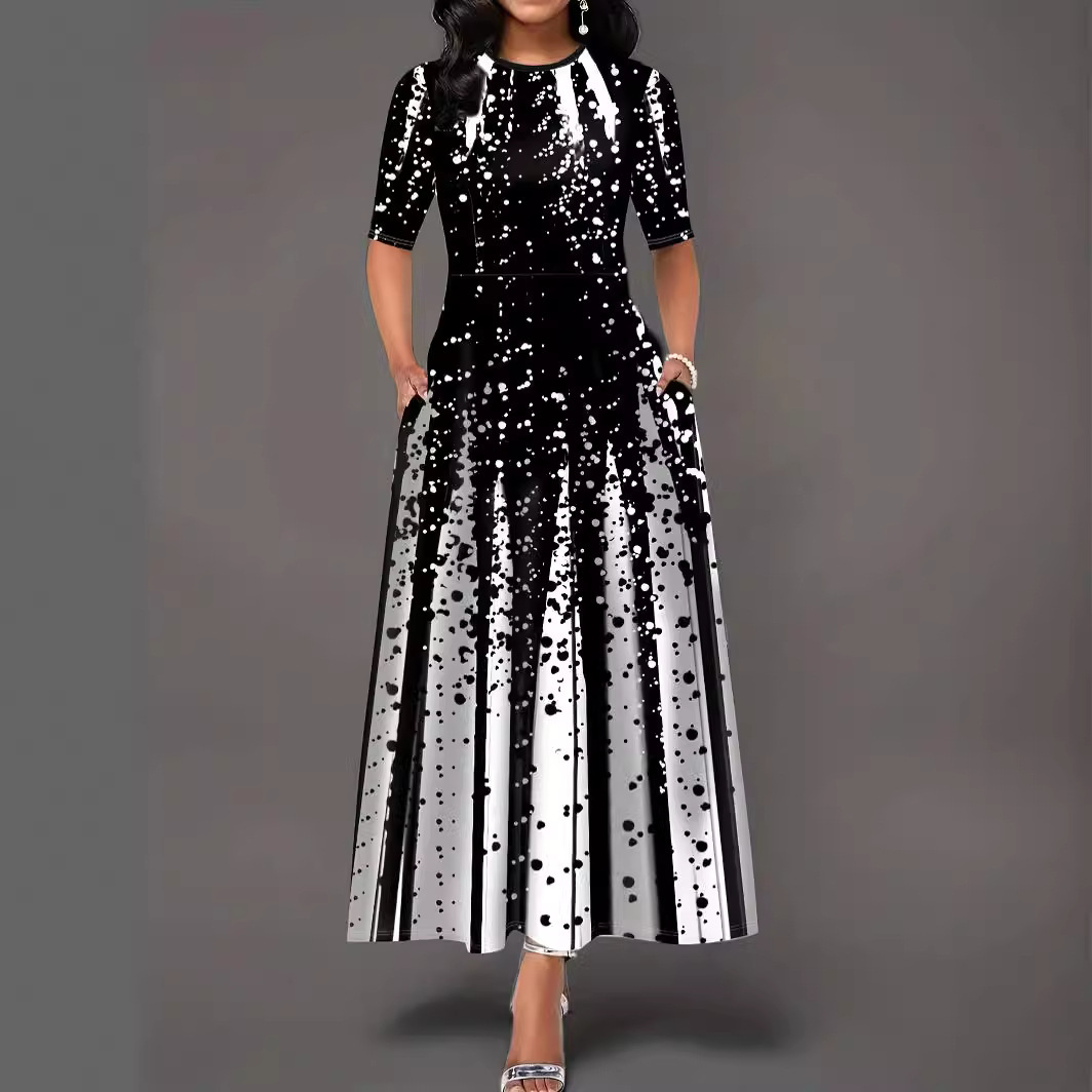 Women's Gradient Print Short Sleeve Round Neck Long Dress