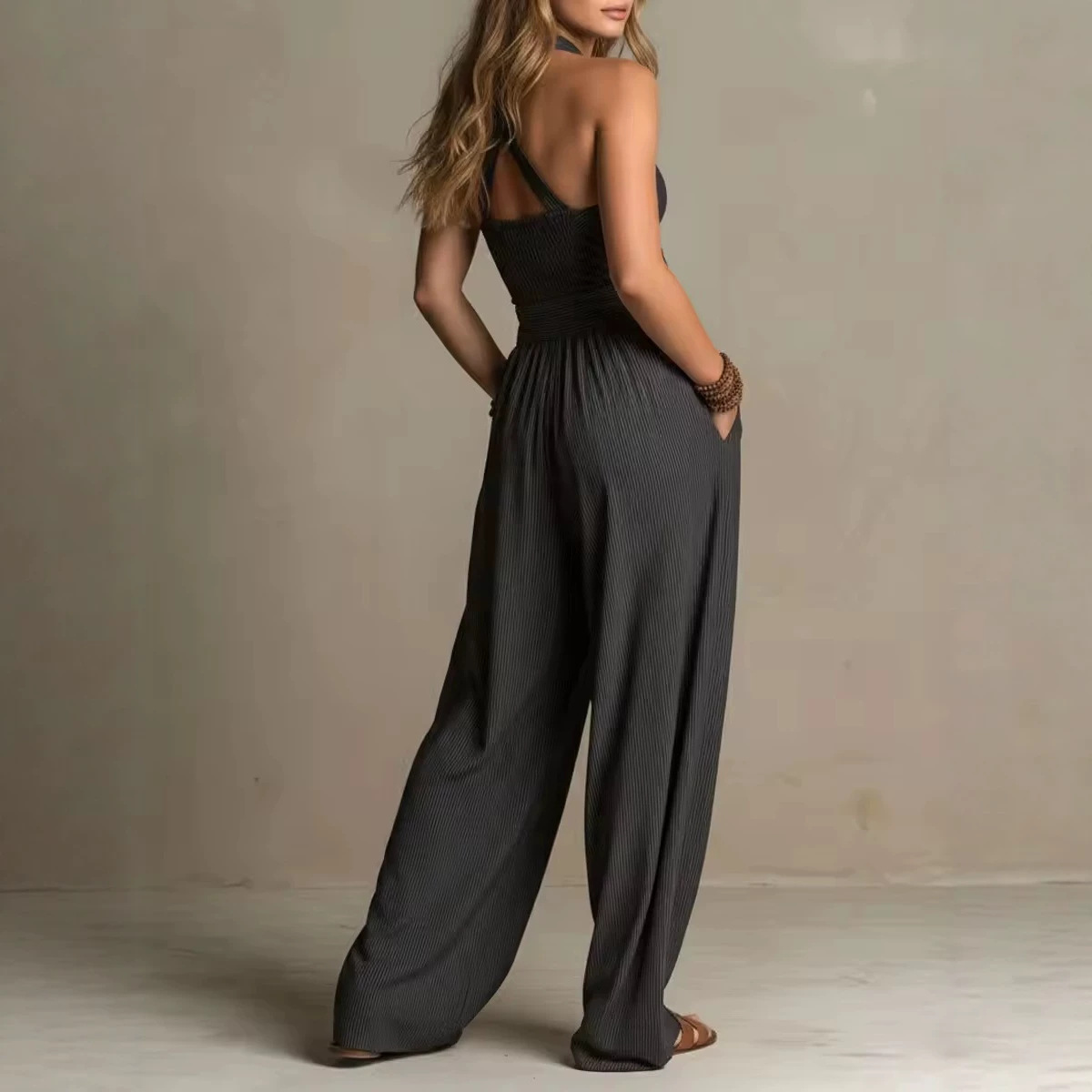 Sleeveless Halter Jumpsuit with Straight Legs