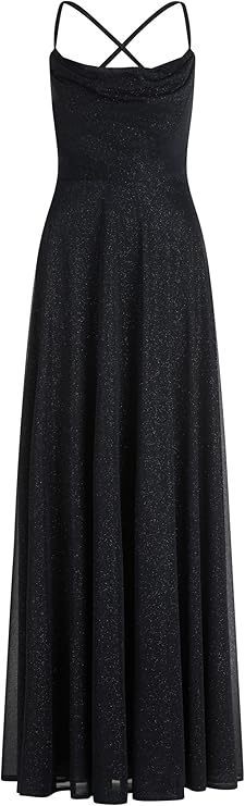 Women's Cowl Neck Sheath Dress Sleeveless Midi A-Line Shimmer Accent