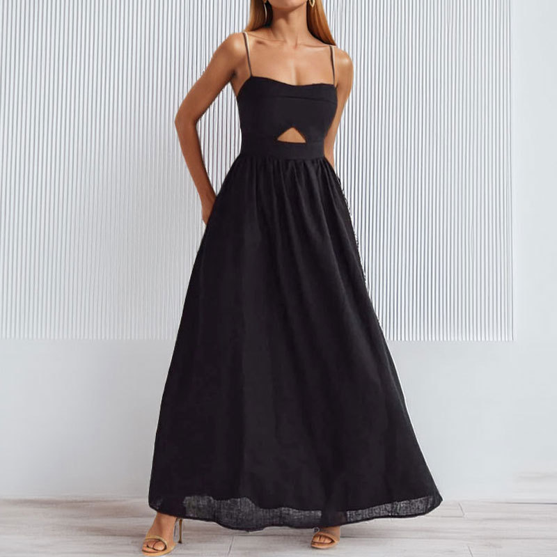 Women's French-Style Cutout Slit Cami Maxi Dress