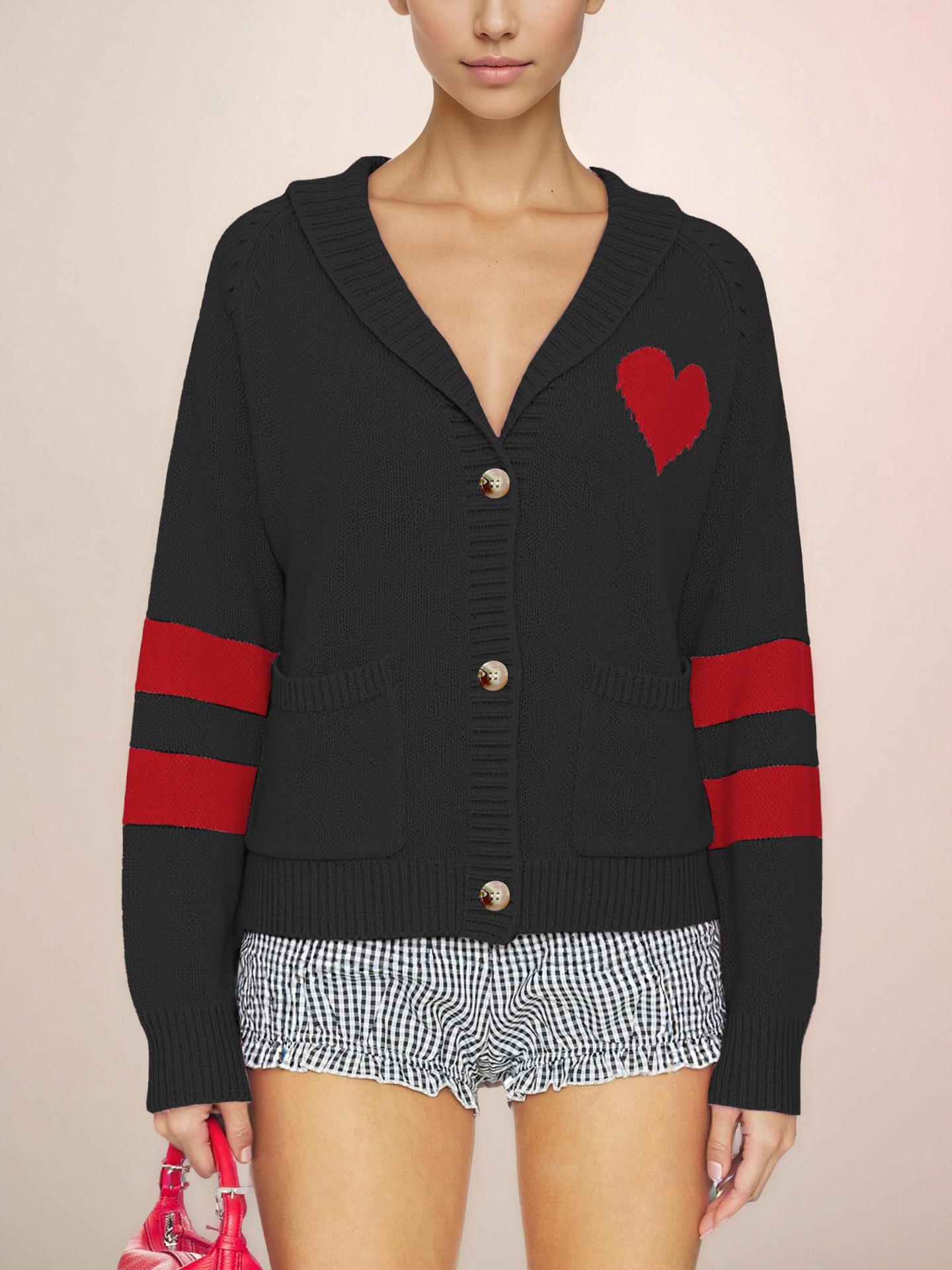 Color-Block V-Neck Button-Front Cardigan Sweater for Women