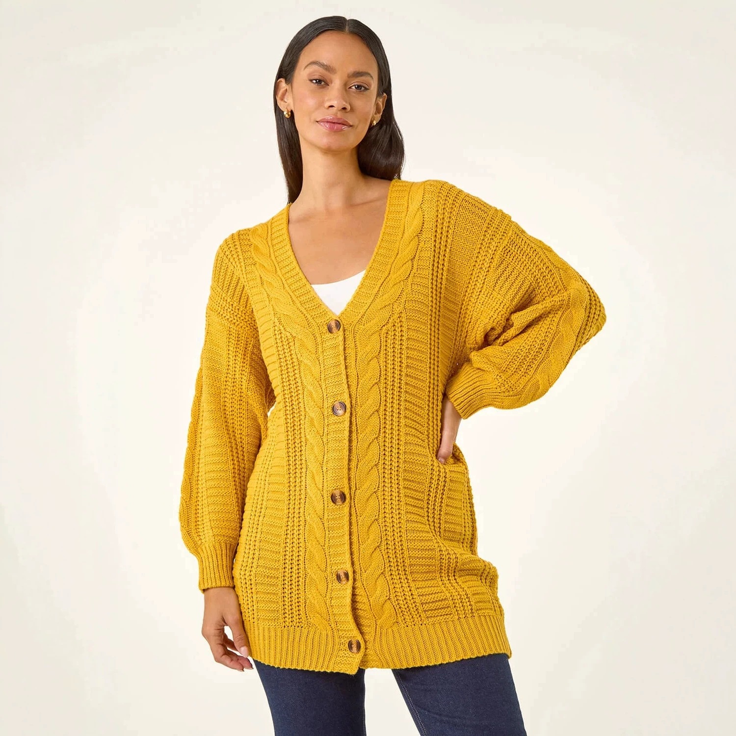 Women's Plus Size Solid Knit Cardigan V-Neck Lantern Sleeve Loose Fit