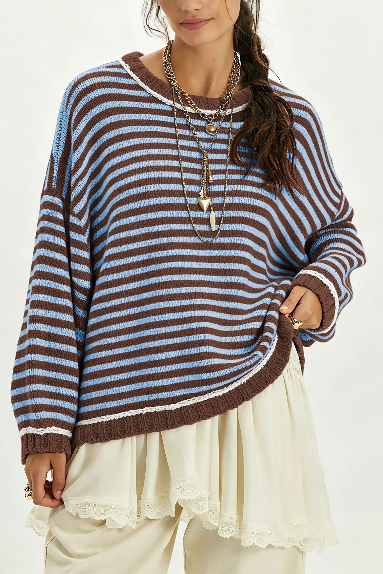 Women's Color-Block Striped Knit Pullover Sweater