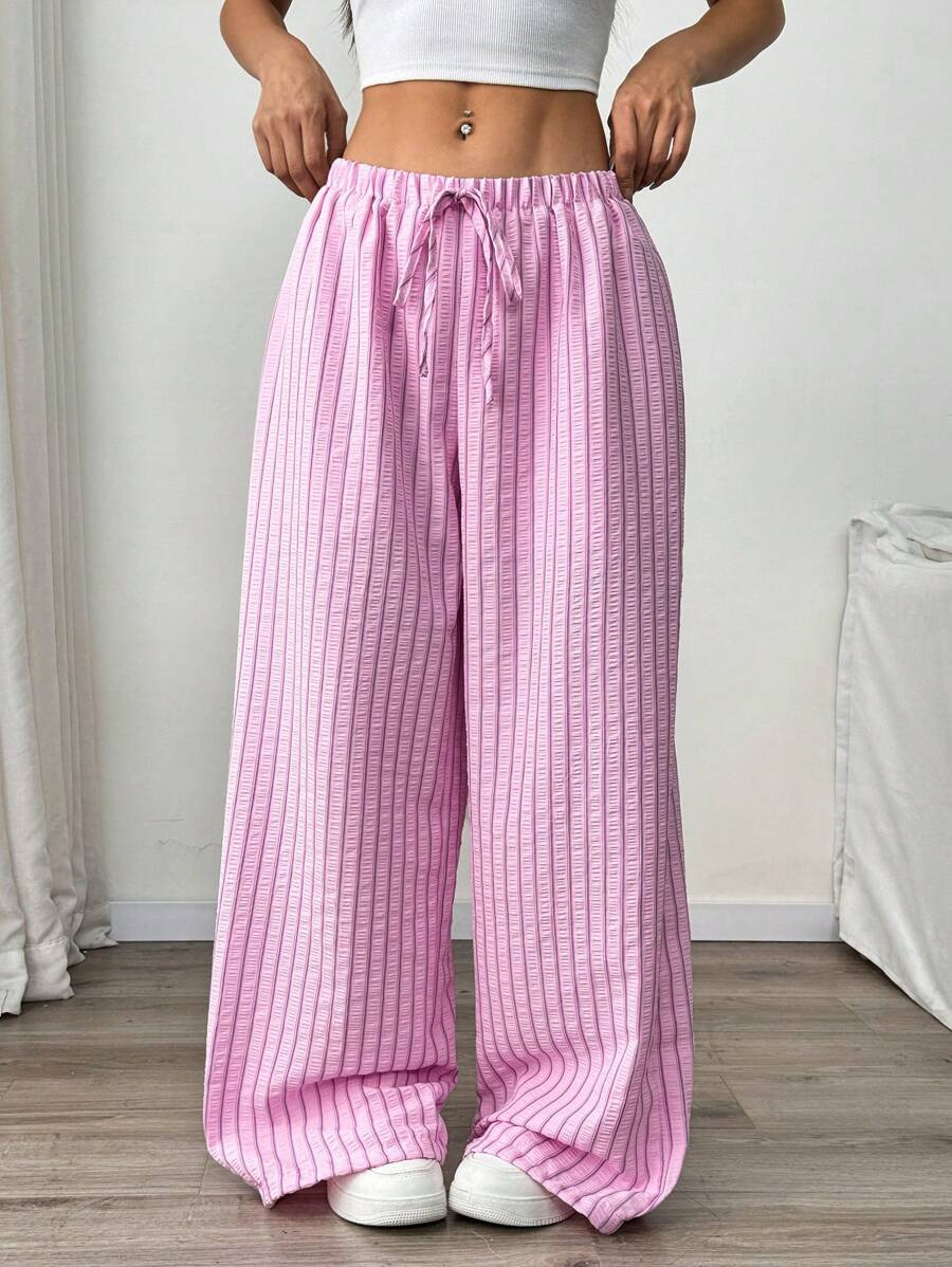 Women's Color-Block Textured Straight-Leg Pants with Pockets and Drawstring Waist
