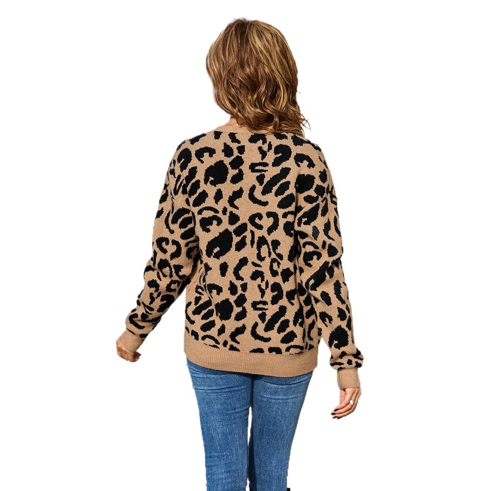 Leopard Print Knit Cardigan Sweater with Tie Front