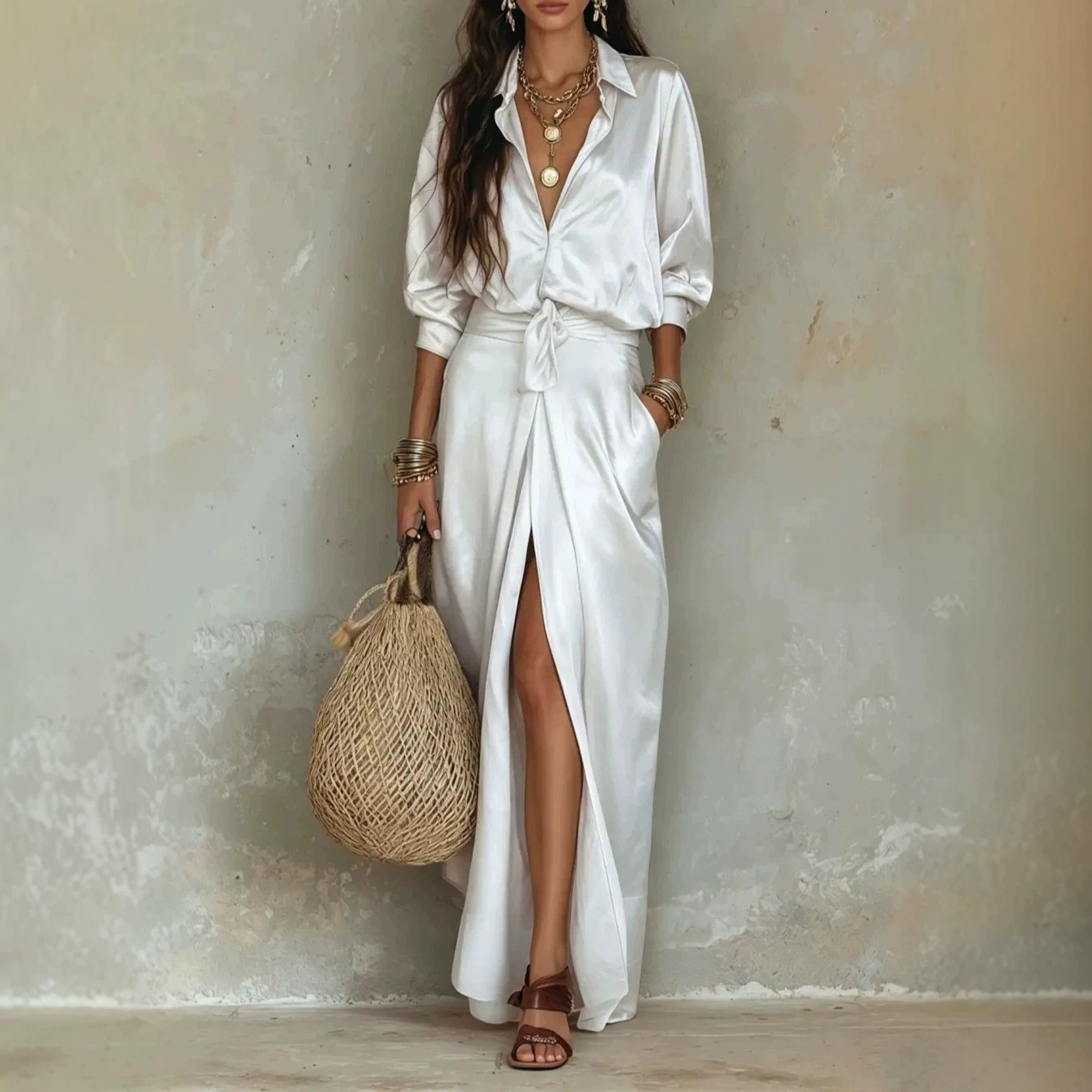 Women's Solid Color Skirt and Shirt Two-Piece Set