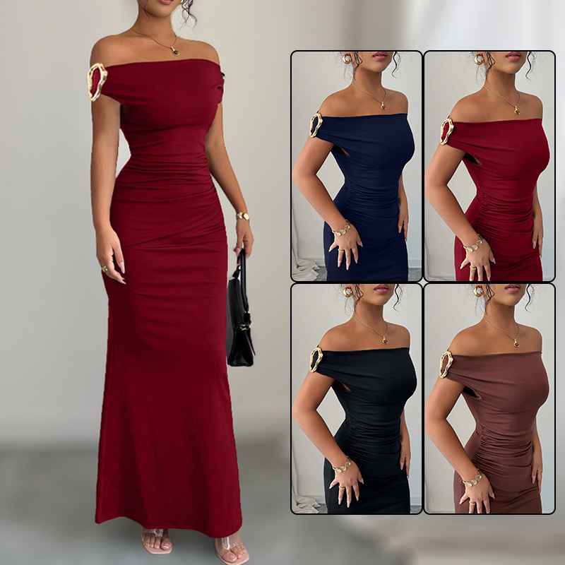 Off-Shoulder One-Line Neck Long Dress Elegant Slimming Evening Gown