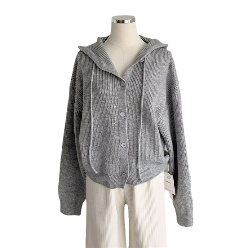 Soft Knit Hooded Cardigan Women's Slimming Gentle Style Sweater Coat