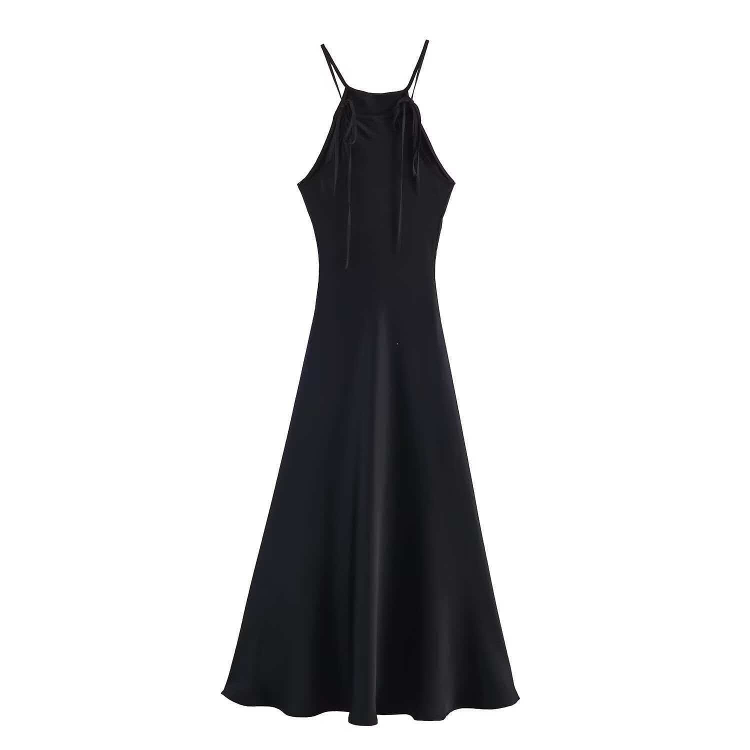 Women's Satin-Feel Halter Neck Bodycon Midi Dress