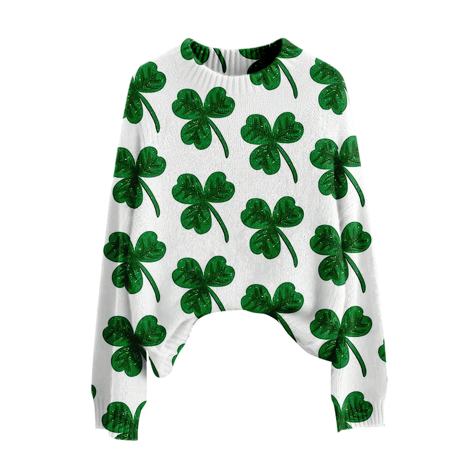 Lucky Clover Print Crewneck Sweatshirt for Women Casual Pullover