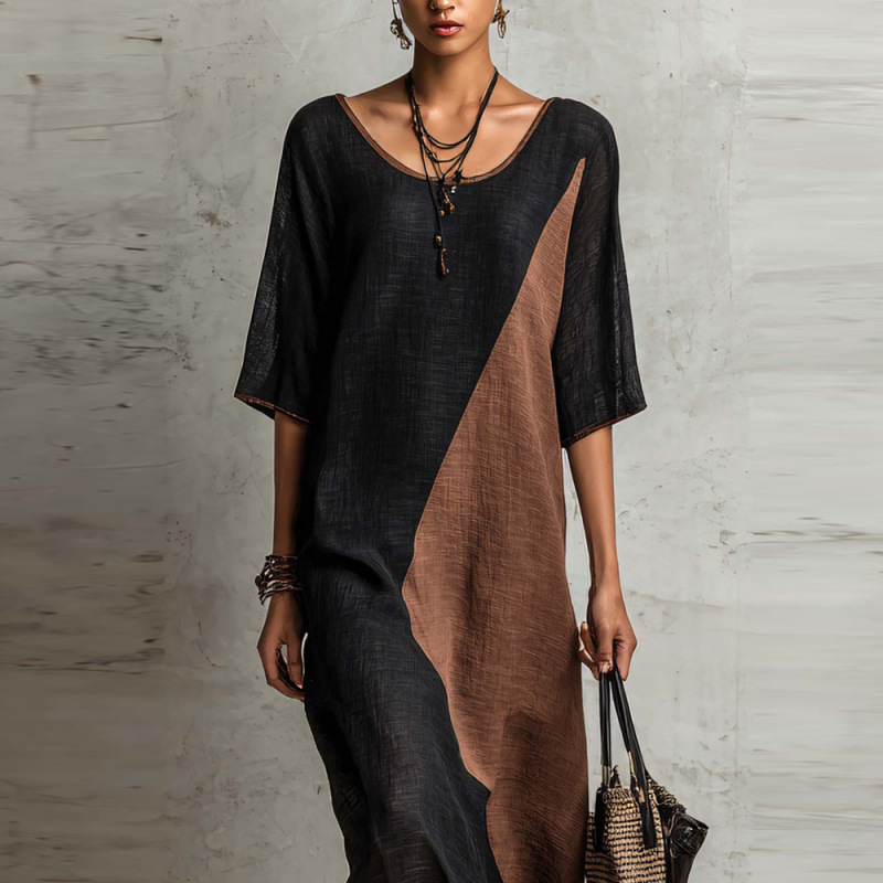 Women's Loose Casual Color-Block Long Dress