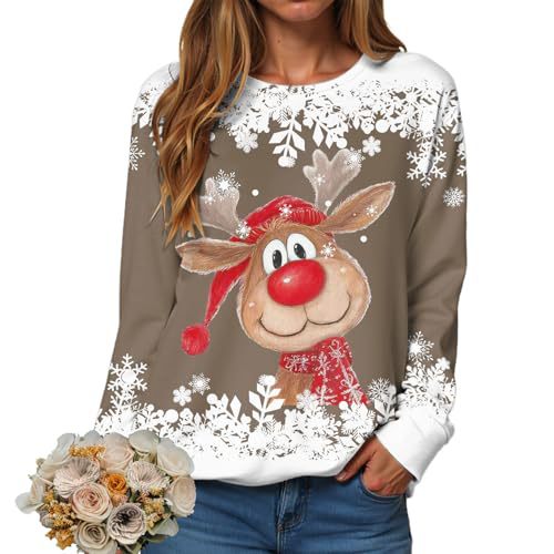 Women's Christmas Reindeer Snowflake Print Crewneck Sweatshirt