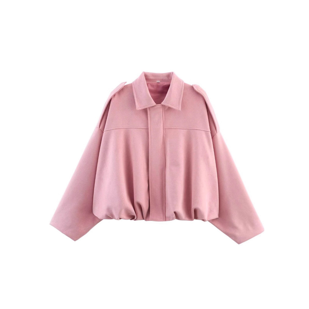 Faux Suede Bomber Jacket with Collar and Zip Button Front