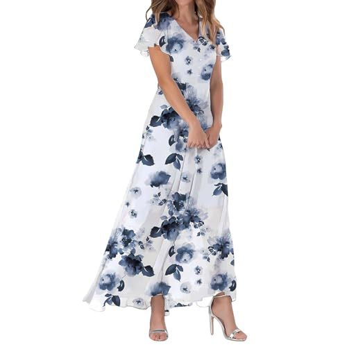 Women's Butterfly Floral Print Ruched Midi Dress Deep V-Neck Sleeveless Slim Fit