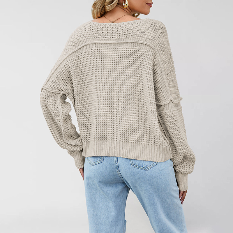 V-Neck Off-Shoulder Loose Knit Sweater