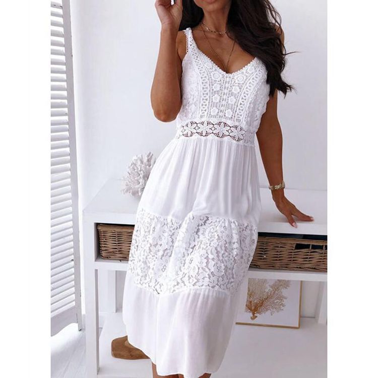 Sexy Lace Spliced Cami Beach Dress