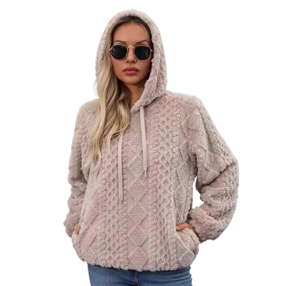 Women's Fuzzy Jacquard Hooded Pullover Sweatshirt