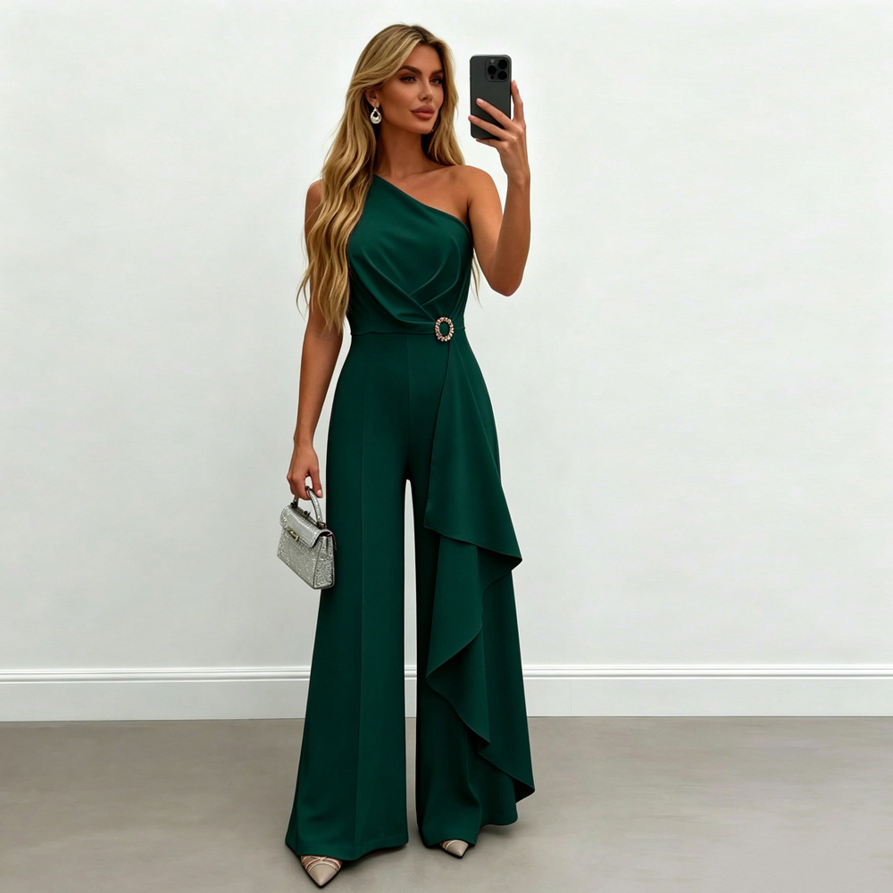 Women's Elegant Solid Color Jumpsuit Casual Straight-Leg Long Pants