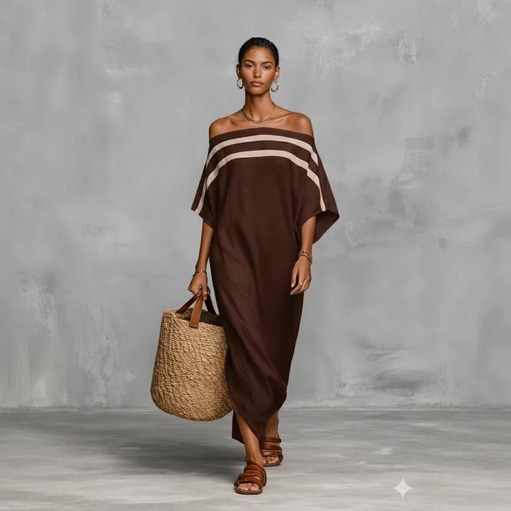 Off-Shoulder Maxi Dress with Batwing Sleeves