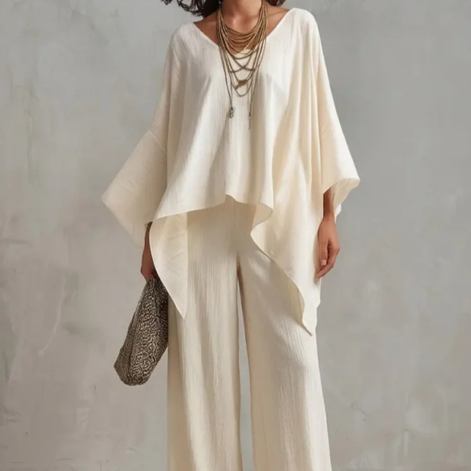 Women's Cotton-Linen Solid Color Loose Casual Two-Piece Pants Set