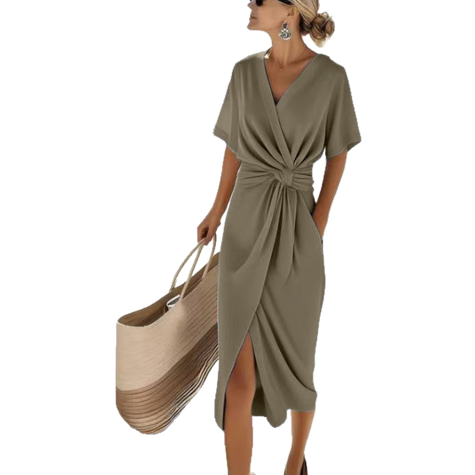 Women's V-Neck High-Waist Split Long Dress