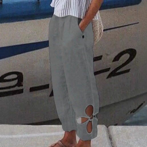 Women's Solid Color Pocket Cutout Loose Casual Pants