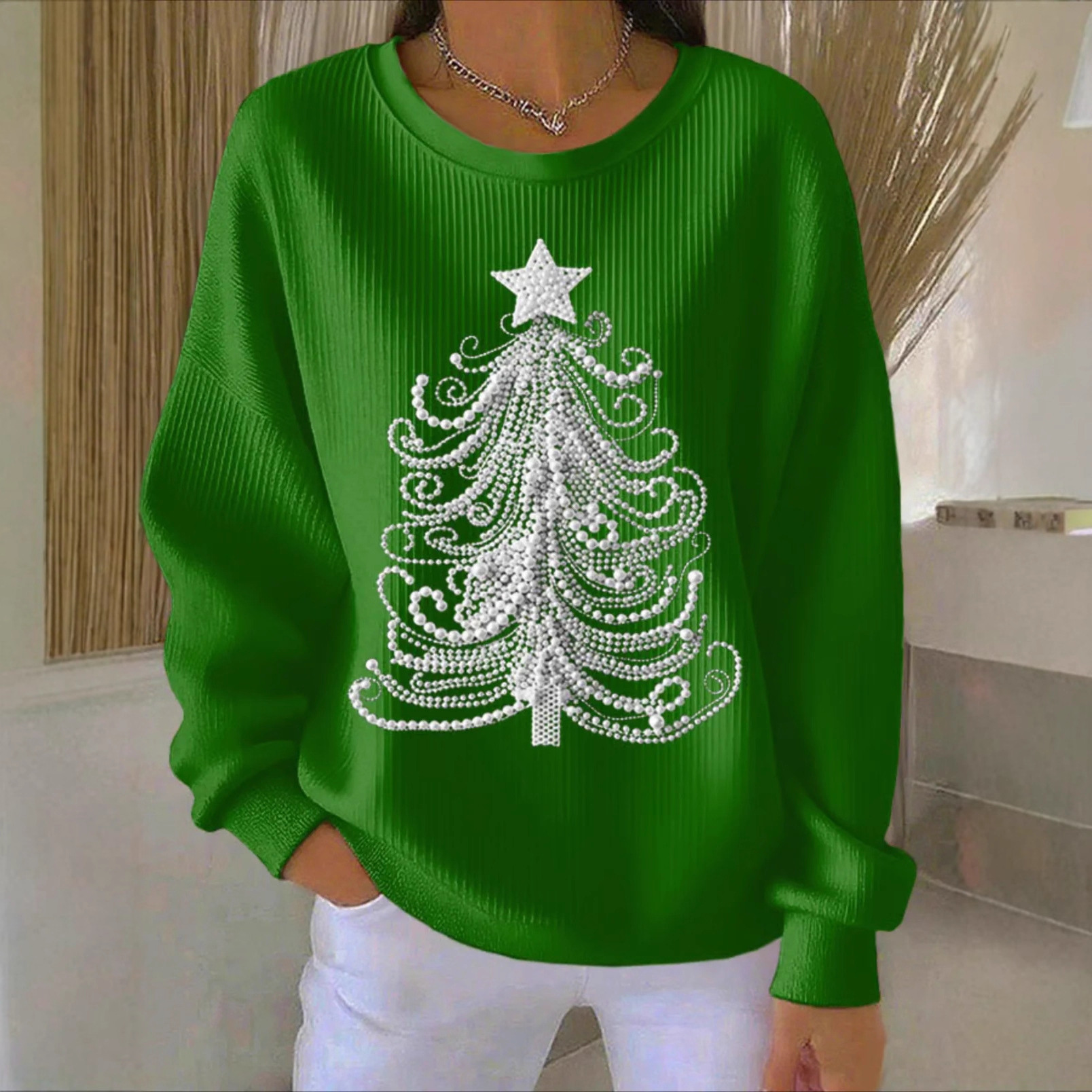 Women's Pumpkin Christmas Tree Bow Print Crewneck Sweatshirt