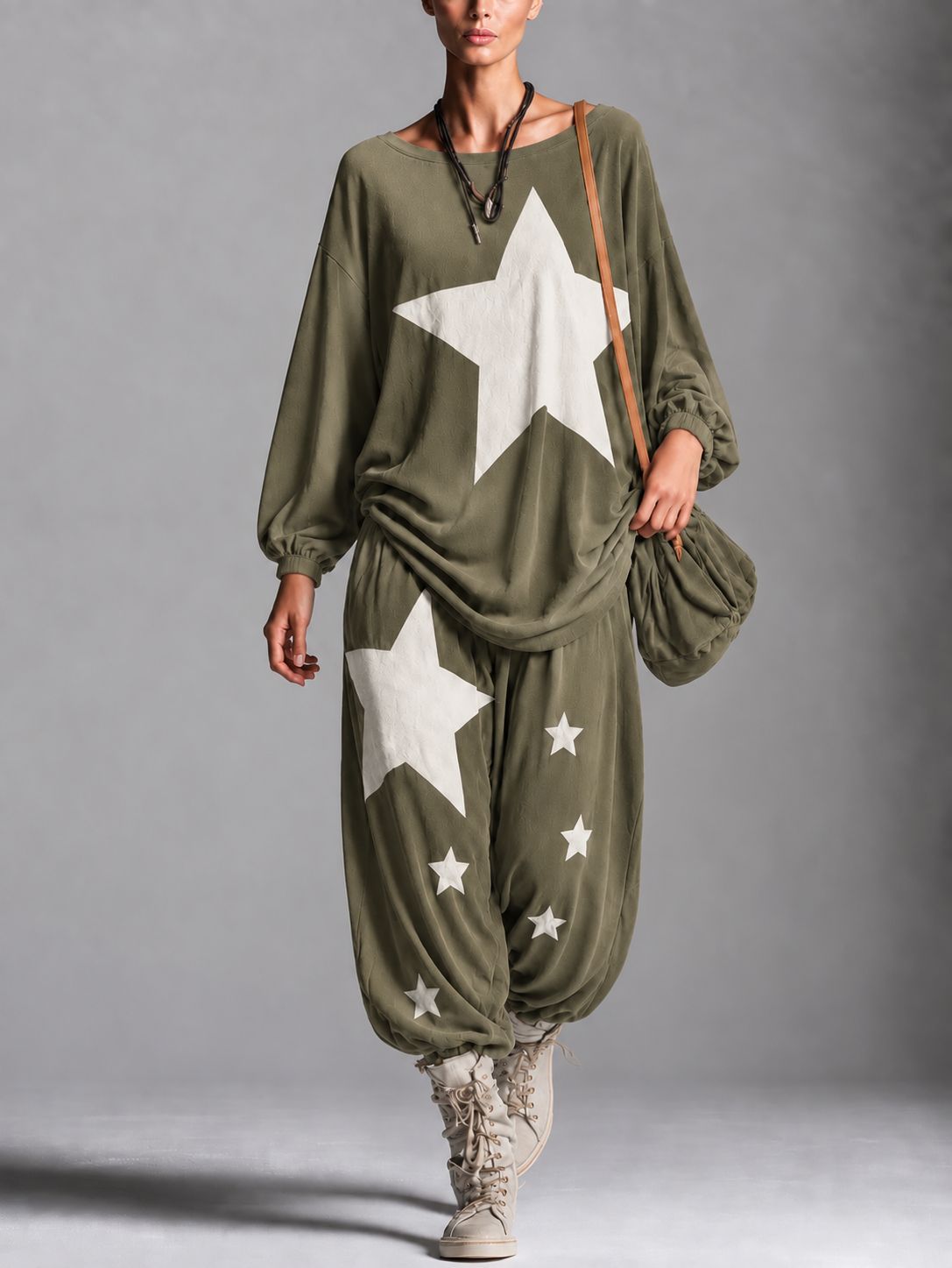 Women's Casual Sweatshirt and Pants Set with Galaxy Print