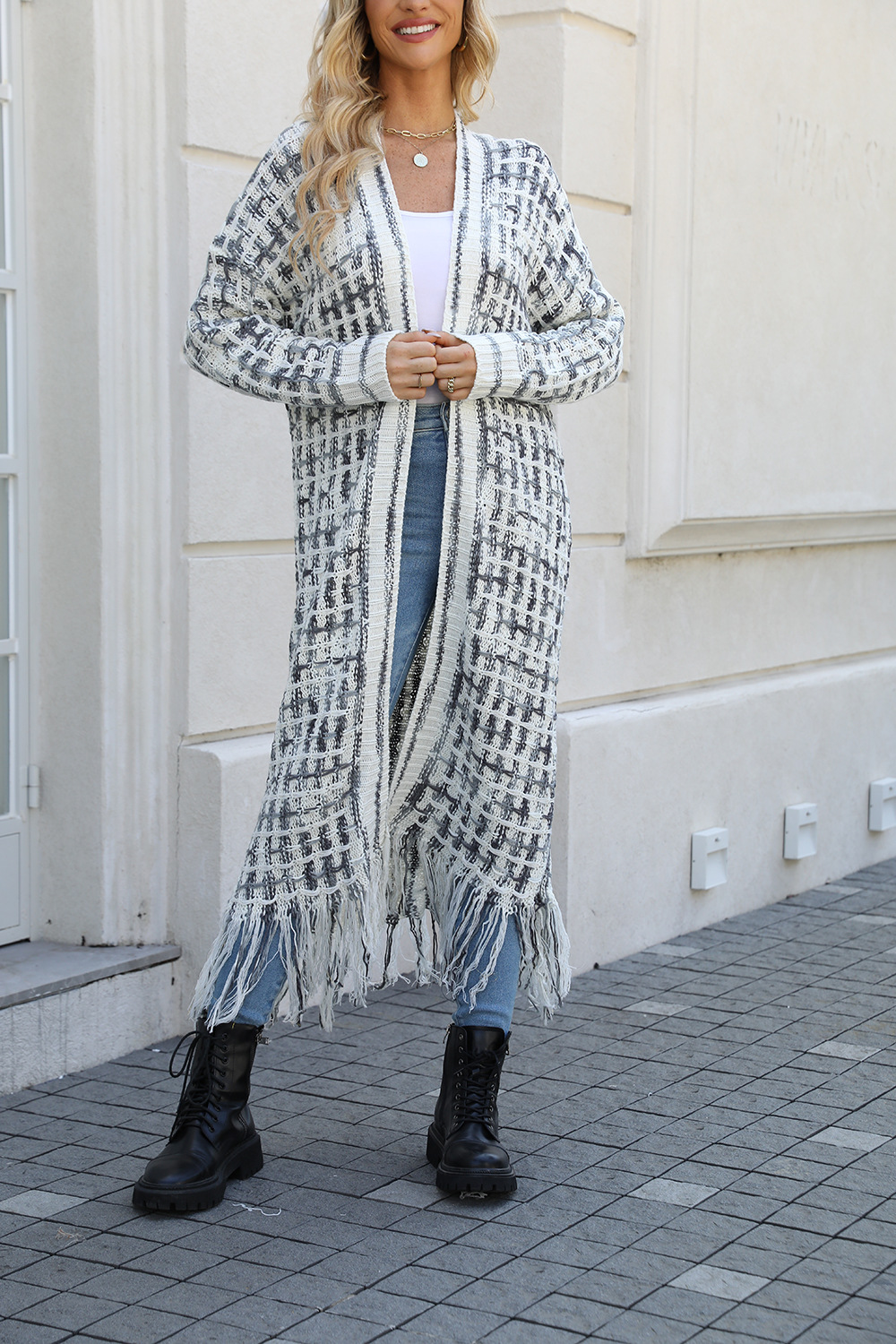 Plus Size Fringe Long Cardigan Sweater Coat