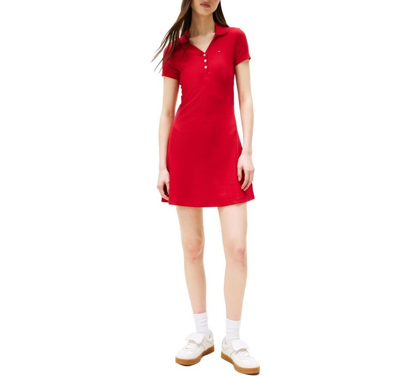 Polo Collar Short Sleeve Dress Women's Casual A-Line Midi