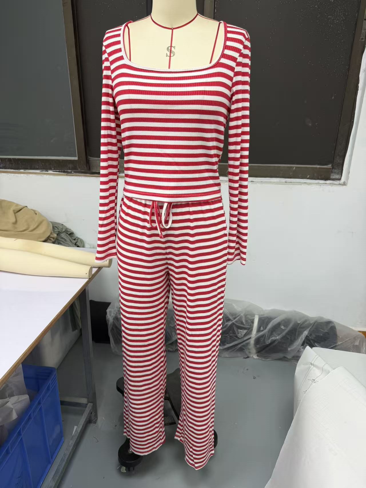 Striped High-Waist Wide-Leg Pants Set for Women