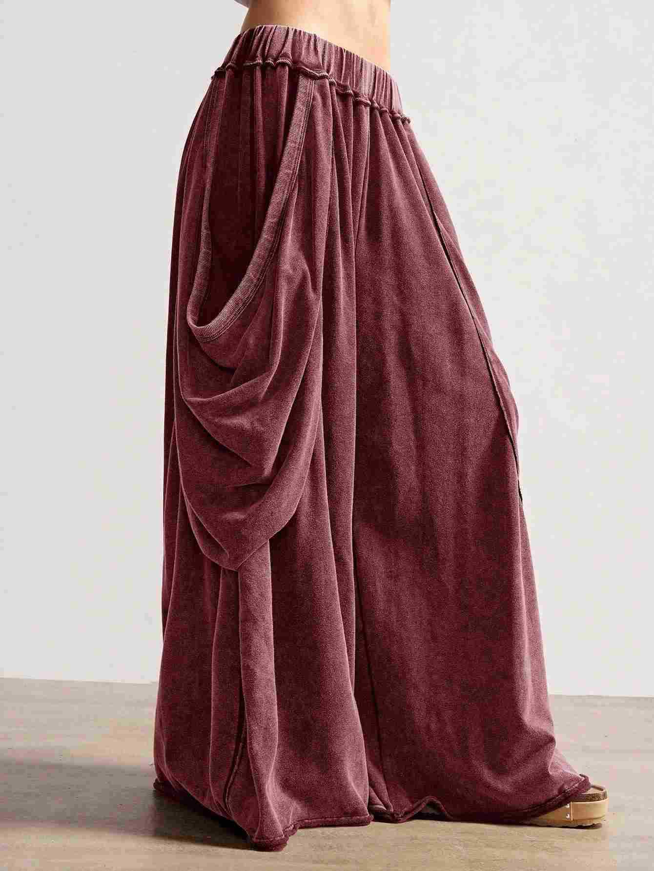 Women's Flowy Wide-Leg Dance Pants Low-Rise Gothic Harem