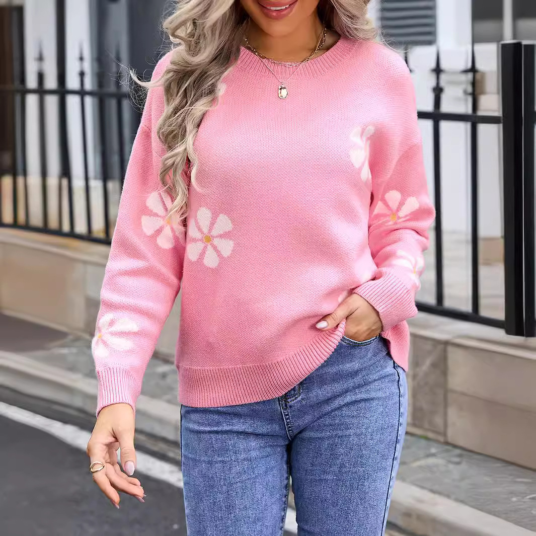 Women's Colorblock Floral Jacquard Knit Sweater