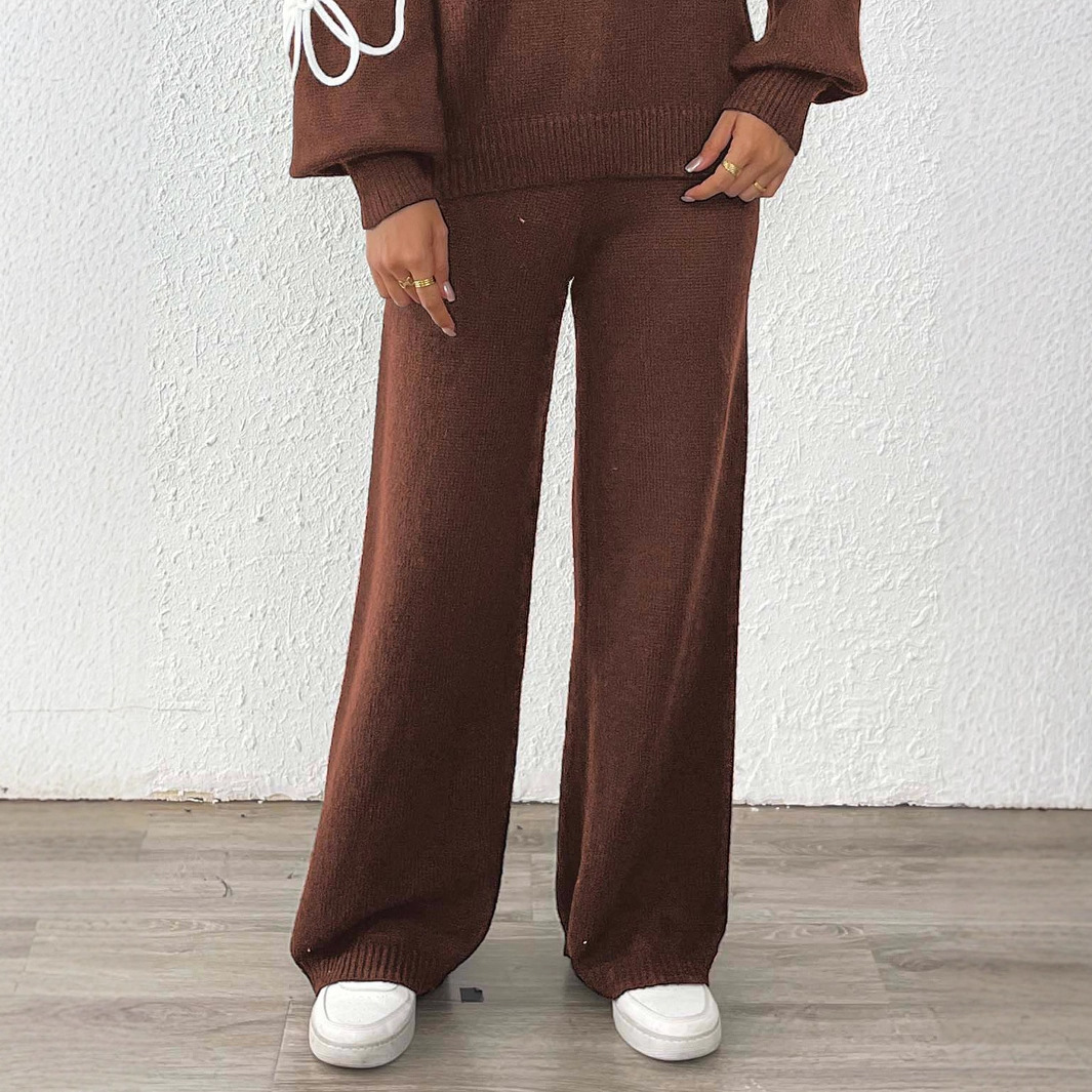 Women's High-Waist Straight-Leg Wide-Leg Knit Pants