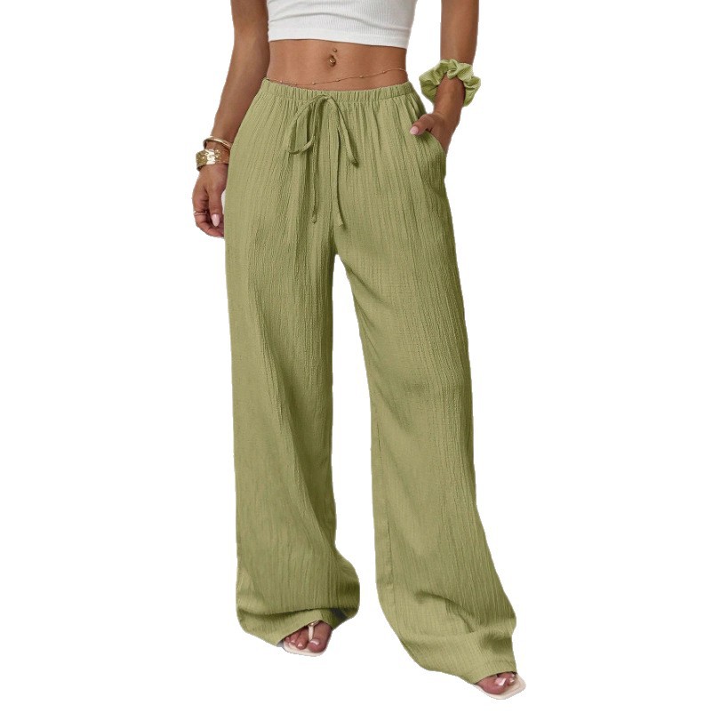 Women's Solid Straight-Leg Mid-Rise Pants with Pockets