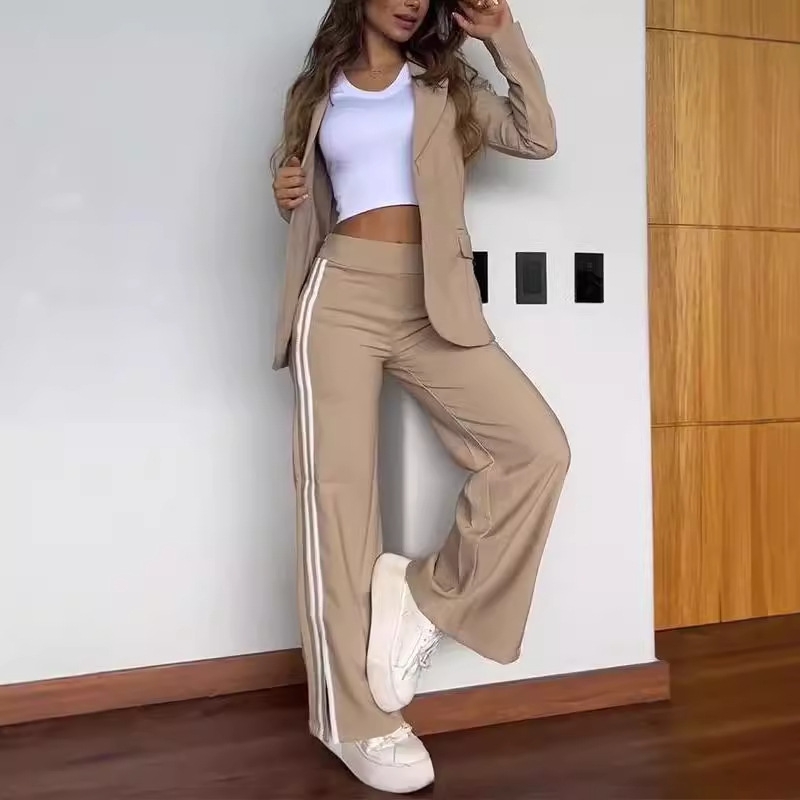 Women's Casual Lapel Blazer & Wide-Leg Pants Two-Piece Set