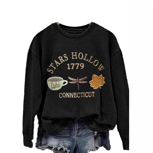 Women's Coffee Dragonfly Maple Leaf Letter Print Crewneck Sweatshirt
