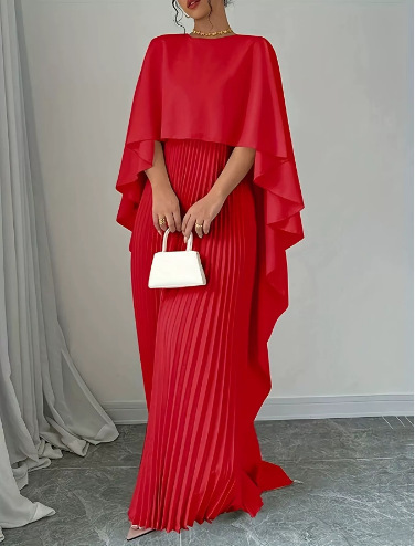 Women's Batwing Sleeve Pleated Two-Piece Dress Set
