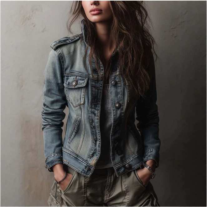 Vintage Washed Faded Denim Work Jacket