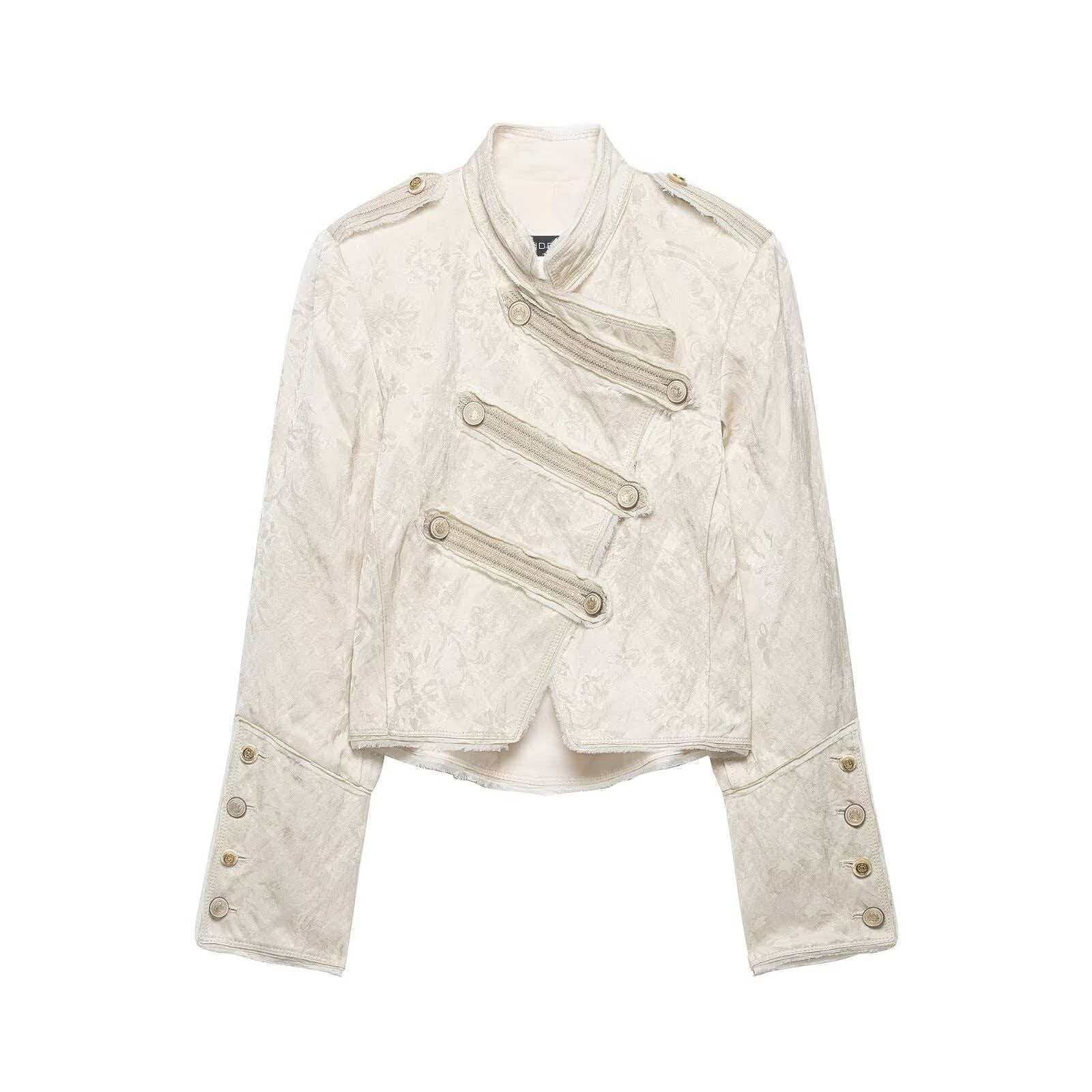 Women's Vintage Jacquard Stand Collar Short Jacket