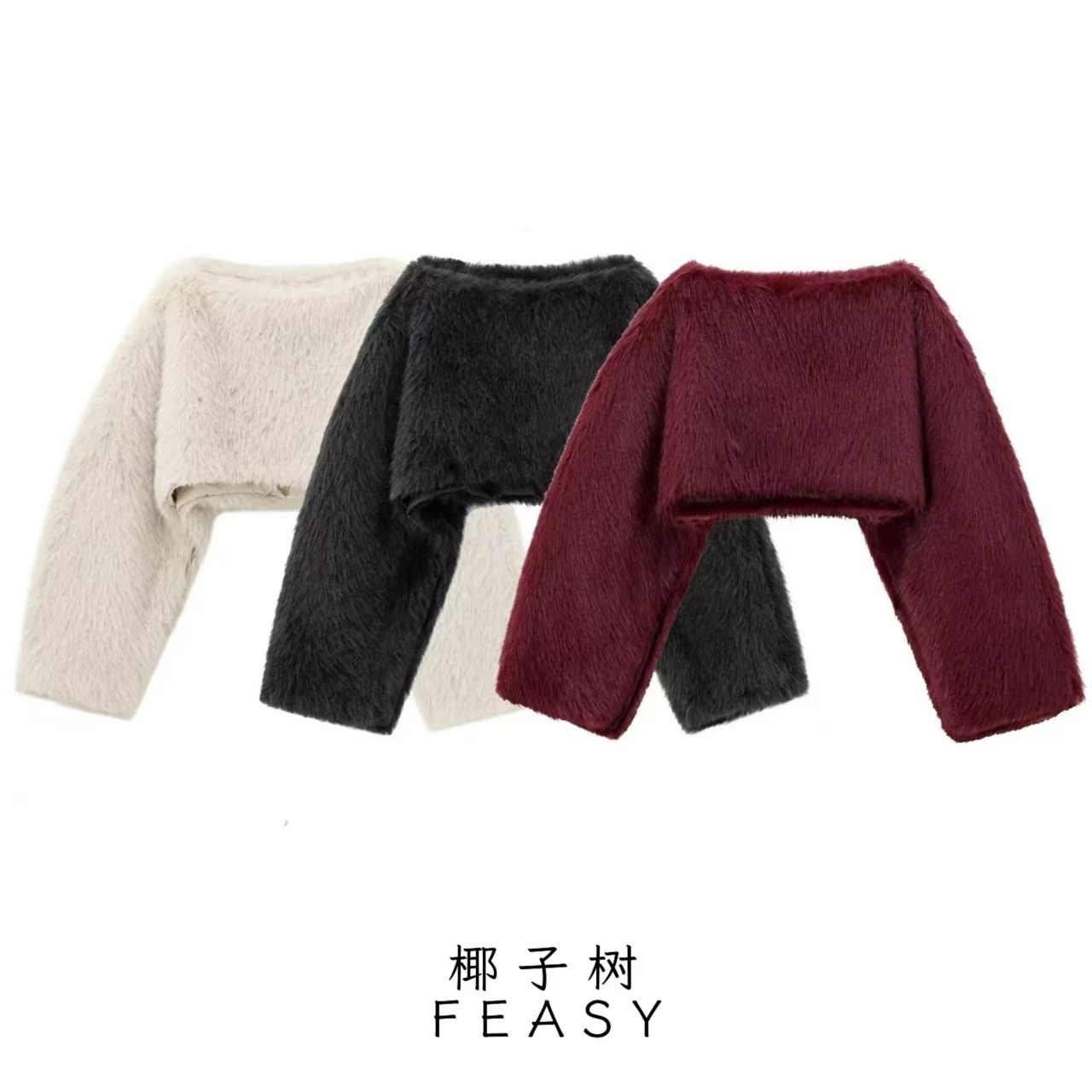 Women's Faux Fur Short Pullover Top Crewneck