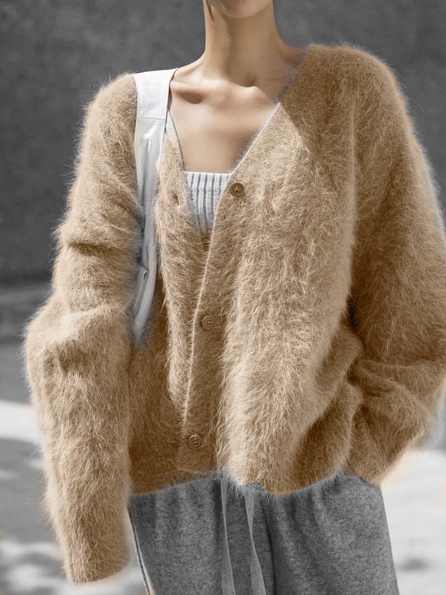 Faux Mink Cardigan Women's Loose Knit Sweater Coat Soft Long Sleeve
